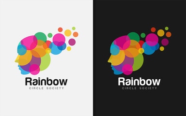 Silhouette of People's Heads with the Combination of colorful circle shapes. Vector Graphic Logo Design.