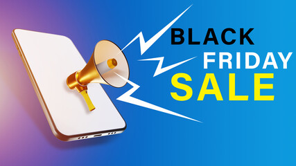 Black friday sale. Loudspeaker as metaphor for advertising messages. Black Friday advertising on...