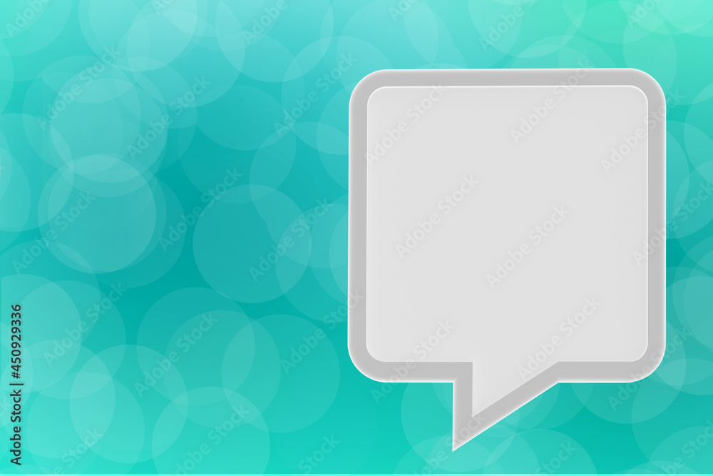 Poster Square dialog box. Dialog box on turquoise background. Light speech bubbles. Speech bubbles with copy space. Three-dimensional speech bubbles. Dialogue cloud with place for text. 3d visualization