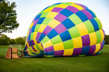 Hot Air Ballon on its Side Before Taking Flight