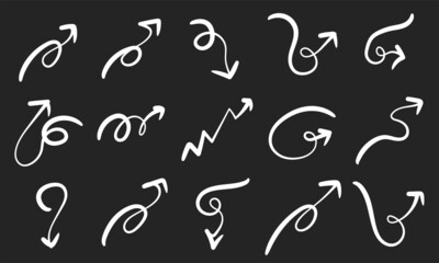 Set of vector curved arrows hand drawn