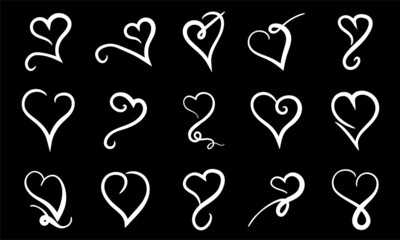 Vector illustration hand drawn hearts set of design elements
