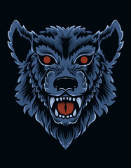 illustration wolf head on black background
