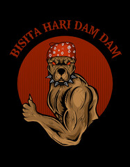 illustration bodybuilder dog logo on black background