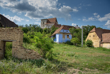 Fototapeta na wymiar blue house in Romania Brasov, village Roades, 2019 