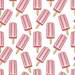 Illustration digital drawing ice cream seamless pattern of different shapes and colors on background. High quality illustration