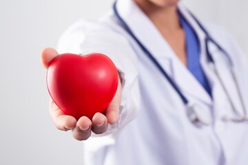 Doctor holding heart outstretched for heart disease treatment and prevention concept