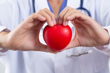 doctor holding heart for heart health care concept
