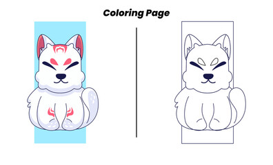 cute dog sitting with coloring page