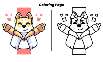 cute dog greets with coloring page