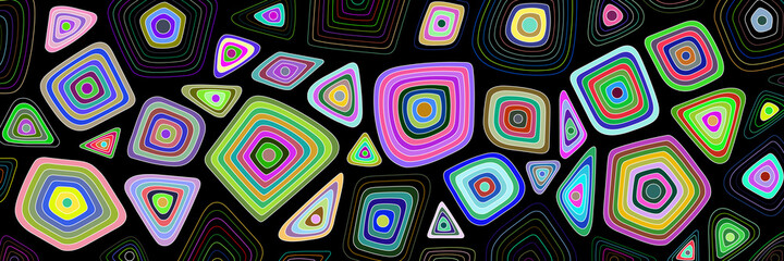 Fototapeta premium Abstract multicolor shapes on dark background, vector banner