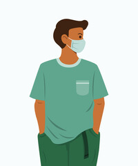 Man Wear a Medical Mask to Protect Health.