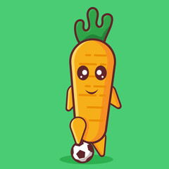 cute carrot mascot  play football isolated vector illustration 