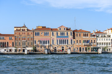 Fototapeta na wymiar Panoramic view of famous Canal Grande in Venice, tourist destination in Veneto region of Italy