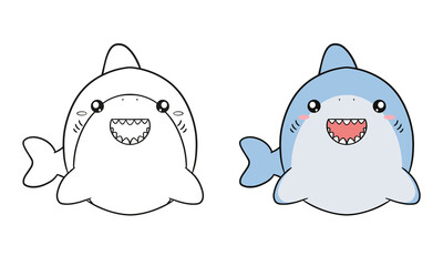 Children's coloring illustration with cute shark cartoon