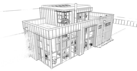 Modern house with garden and garage. 3d rendering.