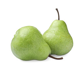Two fresh ripe pears on white background