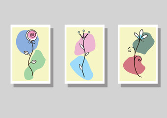 Cards with flowers in minimalistic style
