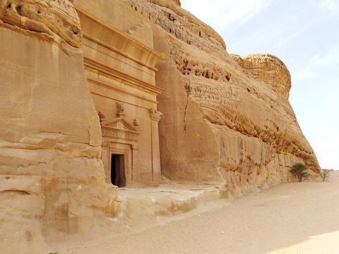 A picture with noise effect part of Madain Saleh tourism site with ancient art and architecture