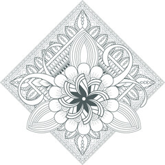 Printable Doodle flowers in monochrome for coloring page, cover, wedding invitation, greeting card, wall art isolated on white background. Hand drawn sketch for adult anti stress coloring page.