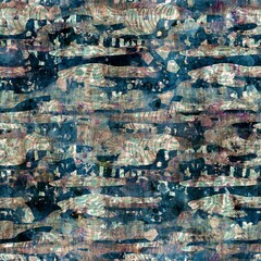 Obraz premium Seamless elegant mixed media pattern in navy, blue, pink, and cream. High quality illustration. Ornate and highly detailed and textured realistic faux collage. Sophisticated intense textile design.