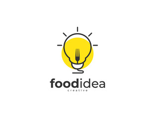 Food idea creative logo with bulb and fork design