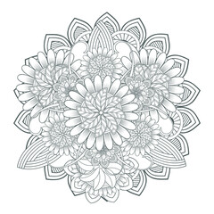 Printable Doodle flowers in monochrome for coloring page, cover, wedding invitation, greeting card, wall art isolated on white background. Hand drawn sketch for adult anti stress coloring page.