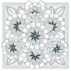 Printable Doodle flowers in monochrome for coloring page, cover, wedding invitation, greeting card, wall art isolated on white background. Hand drawn sketch for adult anti stress coloring page.