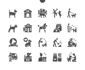 Dog. Clean up after pet. Dog food. Pet, puppy, labrador, pedigree, canine and paw. Vector Solid Icons. Simple Pictogram