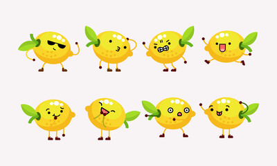 collection of cute lemon character mascot illustration with different pose and facial expression