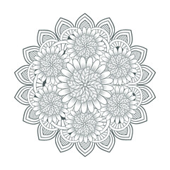 Printable Doodle flowers in monochrome for coloring page, cover, wedding invitation, greeting card, wall art isolated on white background. Hand drawn sketch for adult anti stress coloring page.