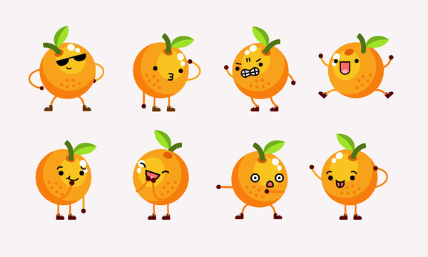 collection of cute orange character mascot illustration with different pose and facial expression