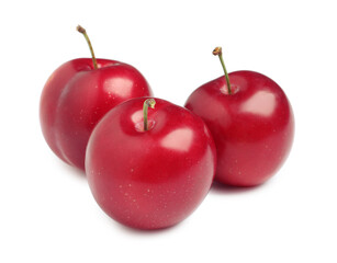 Delicious ripe cherry plums on white background