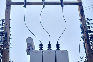 Hight Voltage Electric Large steel power plants, electric transformer in danger. Electricity supply...