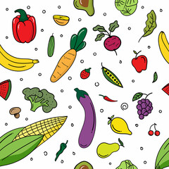fruit and vegetable seamless pattern. textile element design. healthy food concept, vegetarian background design and restaurant background