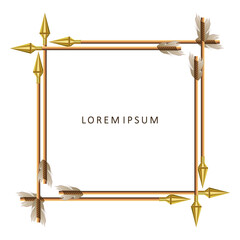 Feather and gold tip arrows, abstract square frame, design component