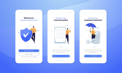 Business insurance illustration on mobile user interface screen concept