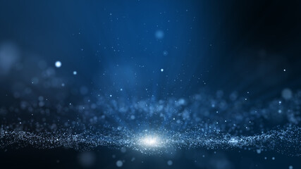 Abstract dark blue digital particle wave and light background ,animation cyber or technology...