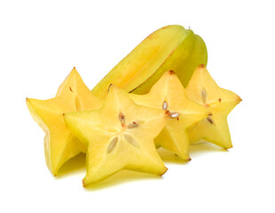 Carambola fruit with slices isolated on white background