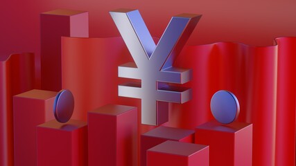 Fototapeta premium Yen icon 3D on the red background 3d illustration