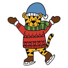 christmas tiger flat color illustration for web, wedsite, application, presentation, Graphics design, branding, etc.