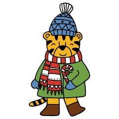 christmas tiger flat color illustration for web, wedsite, application, presentation, Graphics design, branding, etc.