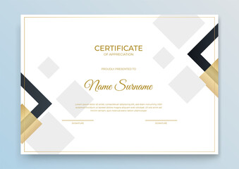 Certificate template. Diploma of modern design or gift certificate. Vector illustration. Elegant black and gold diploma certificate template. Multipurpose certificate of appreciation template