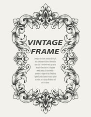 Vintage border frame engraving ornament monochrome style