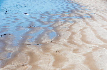 Textures and patterns of water and sand at Goolwa Beach - South Australia
