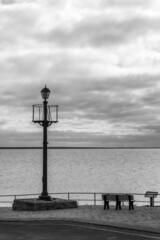 Black and white light pole and bench, along the coast of the Yorke Peninsula, South Australia