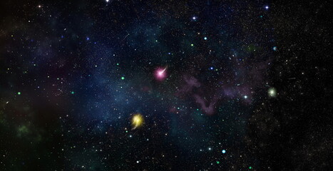 dark outer space scene with many different stars, planets