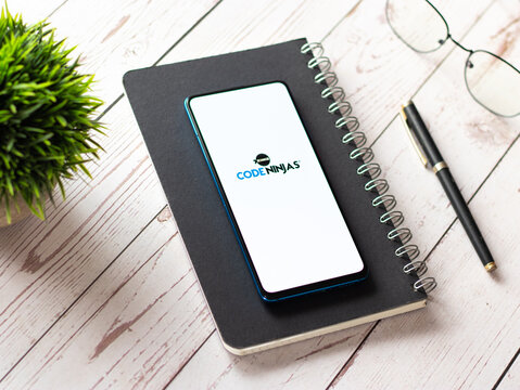 Assam, india - April 19, 2021 : Code Ninjas logo on phone screen stock image.