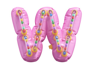 Pink lifebuoy toy font. Letter W.