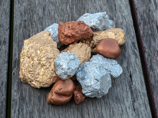 group of precious stone on wooden background